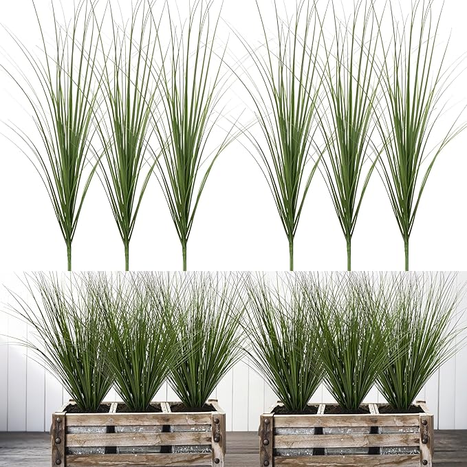 6PCS Fake Plants Artificial Wheat Grass Greenery Plastic Plants Fake Grass Artificial Plants for Outdoor Decor Artificial Grass Plant with Greenery Stems for Indoor Home Decoration 26.4"