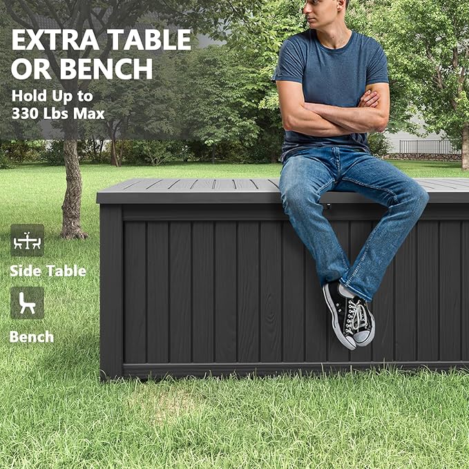 NUNU LAB 180 Gallon Outdoor Storage Box, Large Resin Deck Box with Double Wall Panels, Waterproof Patio Storage Bin for Garden Tools, Pool Accessories, Package Deliveries & Outdoor Gear