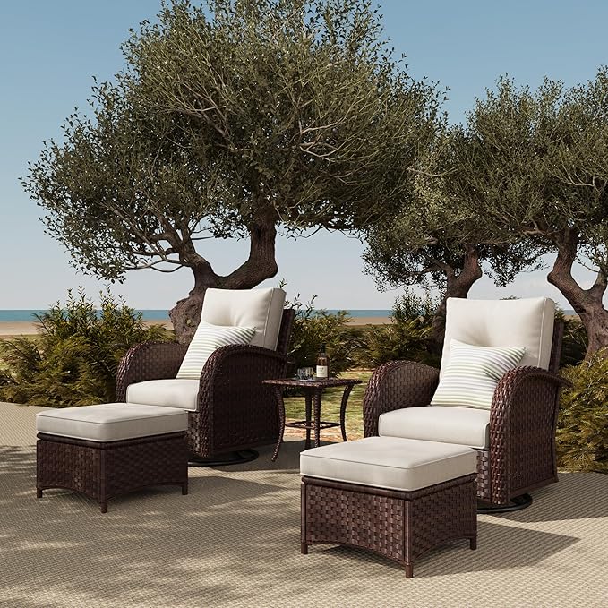 LayinSun 5 Pieces Outdoor Patio Furniture Set, Rattan Wicker Sectional Swivel Rocker Chairs Sets