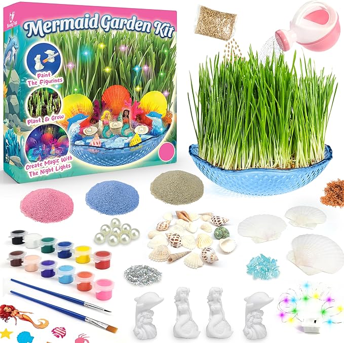 BLOONSY Mermaid Fairy Garden Kit for Kids | Light Up Terrarium Kit | Mermaid Gifts Toys for Girls | Science STEM Arts and Crafts Activities for Little Girls Age 8-12