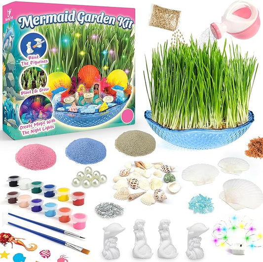 BLOONSY Mermaid Fairy Garden Kit for Kids | Light Up Terrarium Kit | Mermaid Gifts Toys for Girls | Science STEM Arts and Crafts Activities for Little Girls Age 8-12