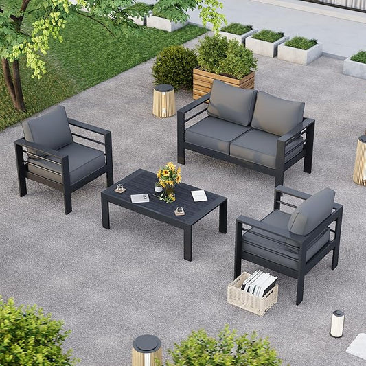 Aluminum Patio Furniture Set, 5 Piece Metal Outdoor Furniture Set, Patio Sets with Waterproof Covers for Backyard Garden