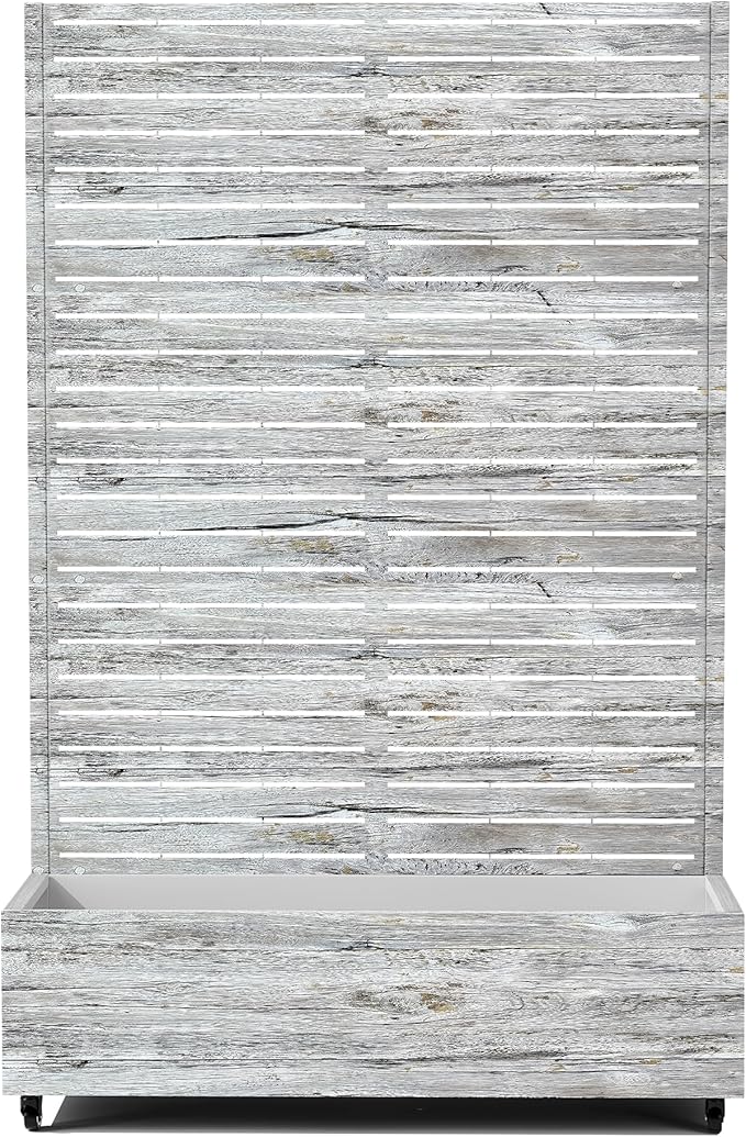 Raised Garden Bed with Trellis and Wheels,73"x47"x16" Metal Raised Garden Bed,White Wood Finish Metal Planter with Climbing Trellis for Vines & Vegetables