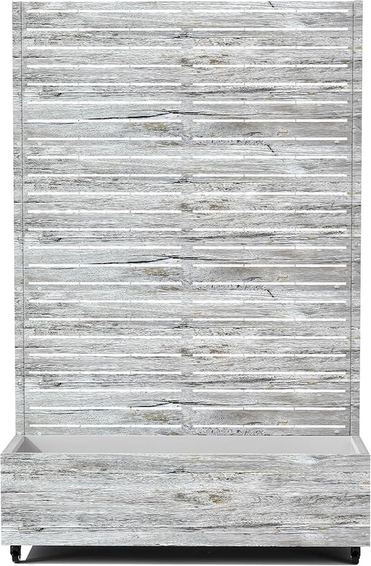 Raised Garden Bed with Trellis and Wheels,73"x47"x16" Metal Raised Garden Bed,White Wood Finish Metal Planter with Climbing Trellis for Vines & Vegetables