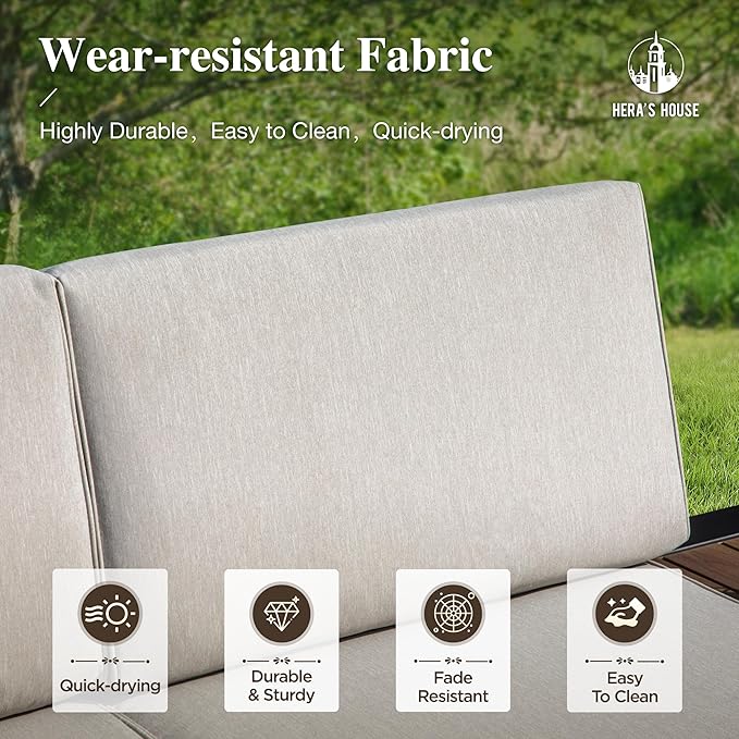HERA'S HOUSE Patio Furniture Set, 4 Pieces All-Weather Outdoor Sectional Sofa with 28" Coffee Table & 5.9" Thick Waterproof Cushions, Modular Conversation Set for Garden Deck Backyard (Easy Assembly)