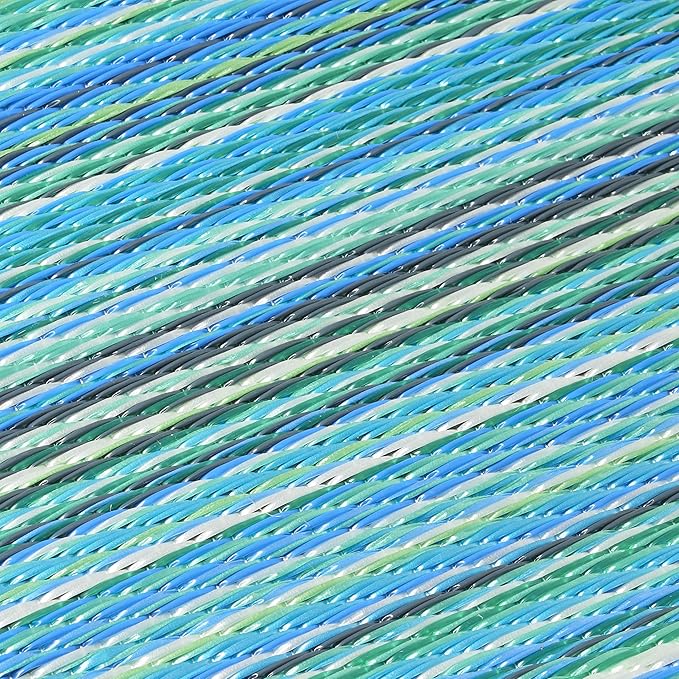 Fab Habitat Striped Non Slip Doormat - Durable, Thin - Recycled Plastic - Entryway, Front Door, Porch, Patio - Cancun Turquoise/Moss Green (24" x 36" Non-Slip)