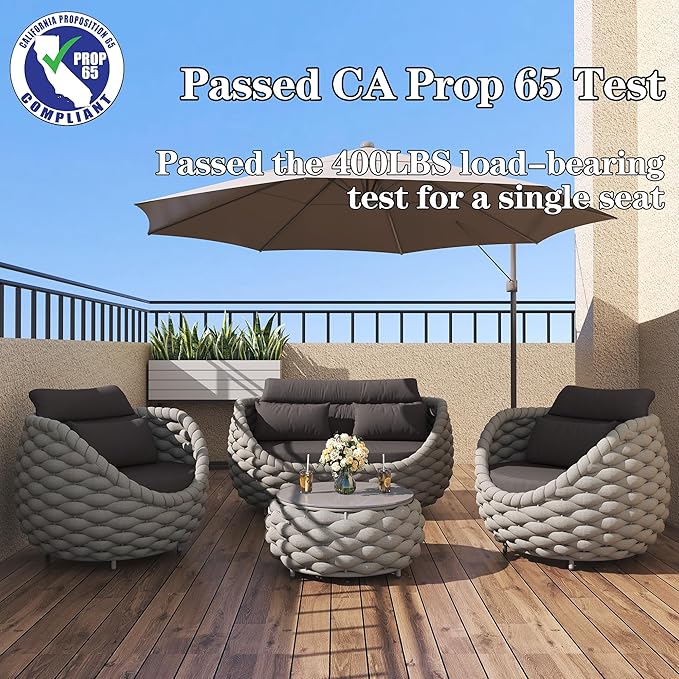 TWT Outdoor Patio Furniture Set 6 Pieces Aluminum Sectional Sofa, Metal Patio Conversation Set with Threeseat, Loveseat & Armchair, Cushion and Coffee Tables