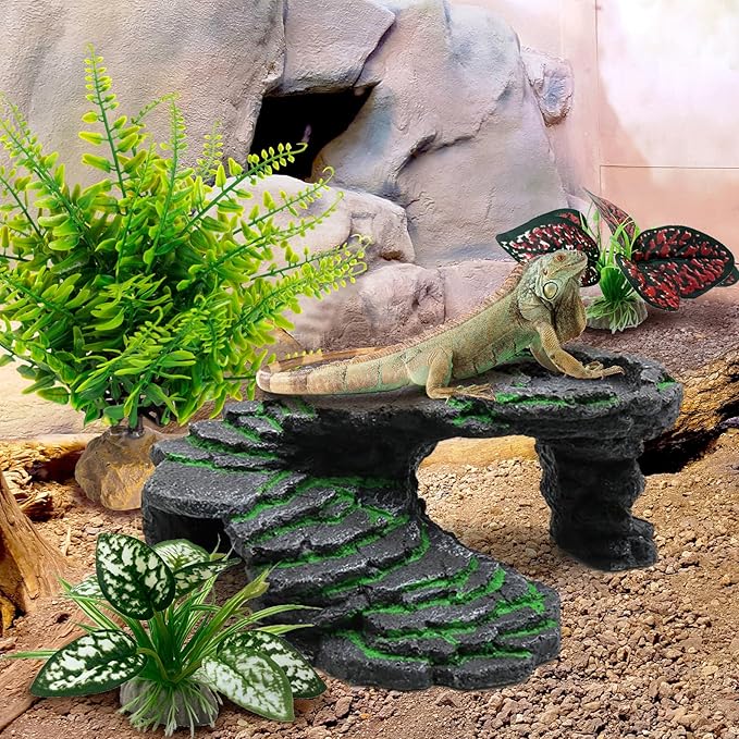Reptile Artificial Plants, Terrarium Plants Decorations Supplies, Aquarium Fish Tank Plants, Amphibian Habitat Hideout Tank Accessories(L Set-3pcs/E)