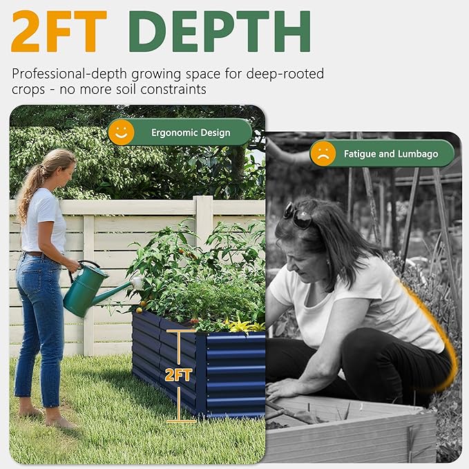 FOOWIN 2pcs 8x4x2ft Galvanized Raised Garden Bed, Planter Raised Garden Boxes Outdoor, Large Metal Raised Beds for Gardening, Garden Bed for Vegetables, Flowers, Herb, Royal Blue