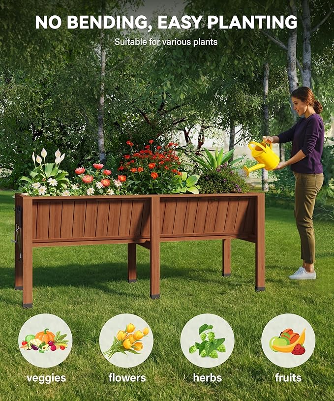 Raised Garden Bed 6 x 2 x 2.5FT, Raised Garden Beds Outdoor with 6 Legs, Detachable Liner, Wooden Raised Planter Box for Backyard, Patio, Balcony