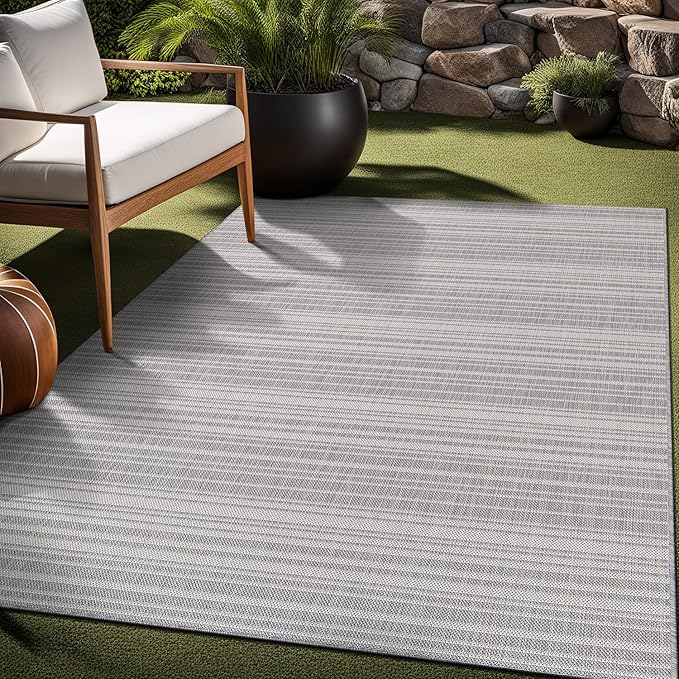 Stripe Outdoor Rug 6x9 Washable Outside Carpet for Indoor Patio Porch Waterproof Easy Cleaning Non Shedding Area Rugs Gray 6 x 9