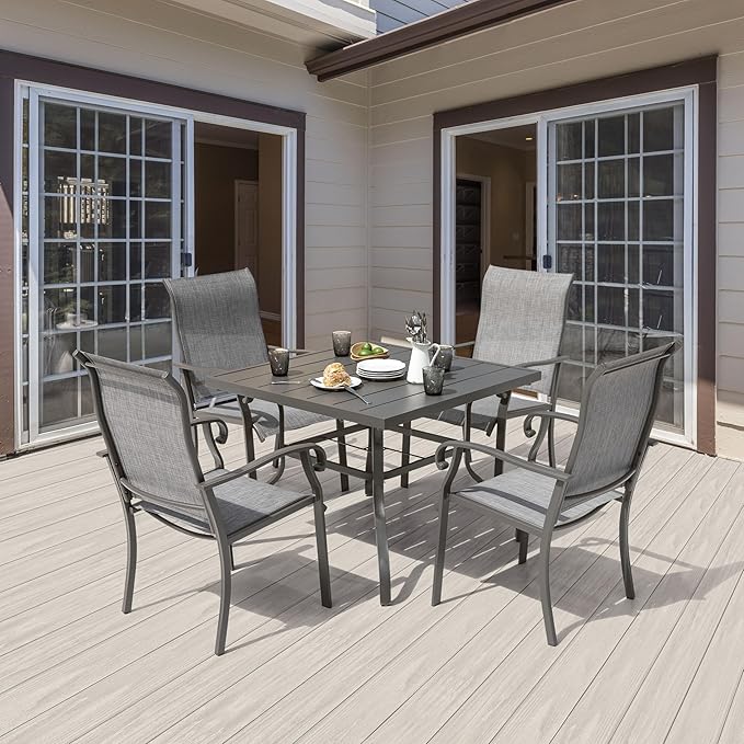 NUU GARDEN Patio Dining Chairs Set of 4, All Weather Textilene Patio Chairs,Powder-Coated Metal Frame Outdoor Patio Bistro Dining Chairs for Lawn Garden Backyard, Light Gray