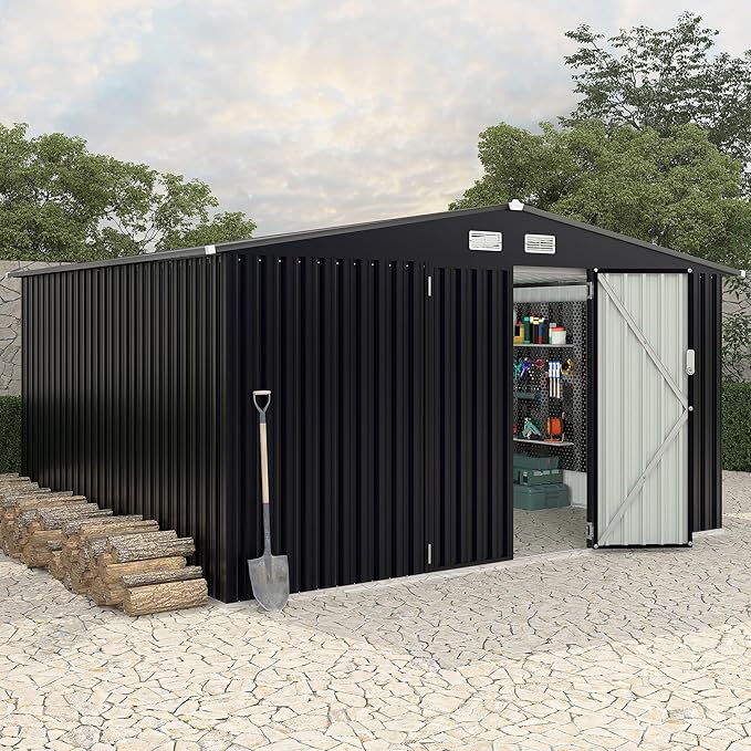 8x10 FT Metal Storage Sheds Outdoor, MetalTool Shed with Lockable Door, MetalYard Sheds Garden Shed Kit, Metal UtilitySheds Buildings with Air Vent for Backyard Garden Patio Lawn