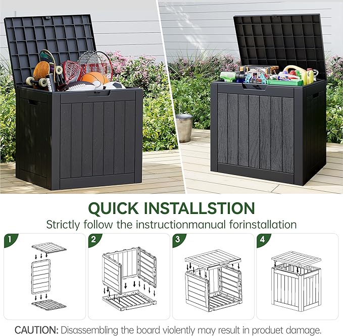 32 Gallon Resin Outdoor Storage Box 2 Pack Waterproof Deck Box for Patio Cushions, Garden Tools, Pool Accessories,Backyard Storage Bin,Black