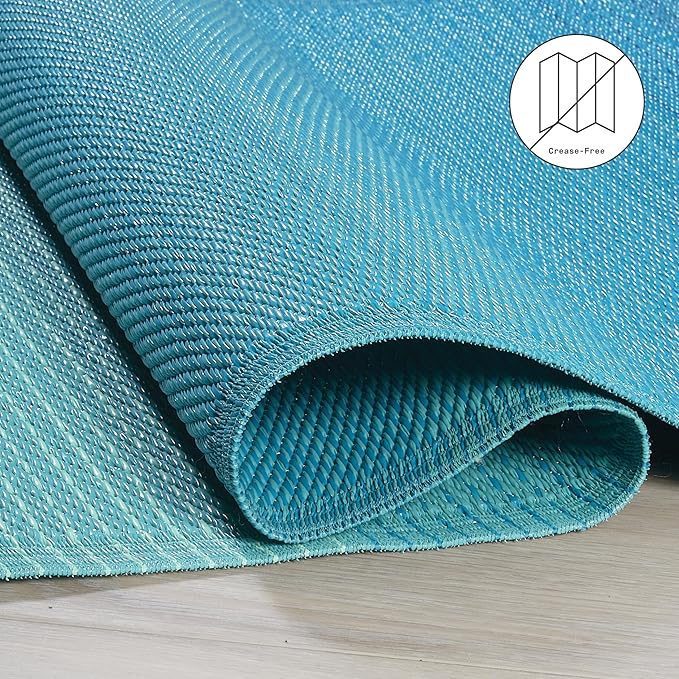 Fab Habitat Outdoor Rug - Waterproof, Fade Resistant, Crease-Free - Premium Recycled Plastic - Ombre - Porch, Deck, Balcony, Hallway, Poolside - Big Sur - Teal - 2.5 x 8 ft Runner