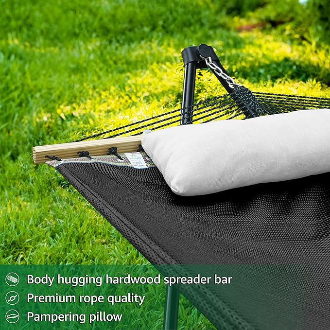 Tranquillo Unity Adjustable Hammock Stand, 800 lbs Capacity Steel Double Hammock Stand for 2 Persons, Premium Pre-Assembled Stand for Indoor Outdoor, Black