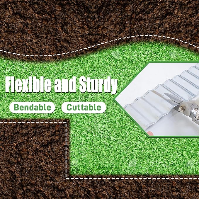 Metal Corrugated Garden Edging, 4" x 50Ft Garden Edging Border for Garden and Flower Bed, Landscape Edging for Grass Barrier, Sidewalk, Lawn and Yard, Silvery