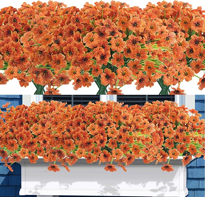 Uieke 16 Bundles Artificial Fall Flowers No Fade Faux Autumn Plants, Fake Indoor Outdoor Greenery for Thanksgiving Table Centerpiece Christmas Wedding Party Home Garden Fireplace Décor (Orange)