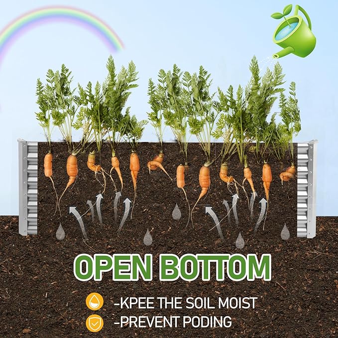 VINGLI 6x3x2ft Raised Garden Bed, Large Planter Garden Boxes Outdoor, Planter Raised Beds Kit for Gardening for Vegetables, Flowers, Herbs (Silver)