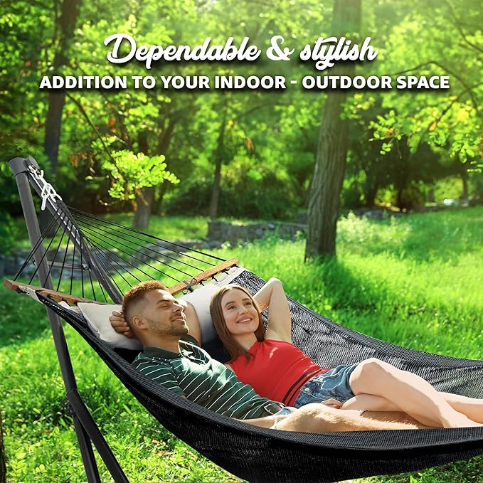 Tranquillo Unity Adjustable Hammock Stand, 800 lbs Capacity Steel Double Hammock Stand for 2 Persons, Premium Pre-Assembled Stand for Indoor Outdoor, Frame Black
