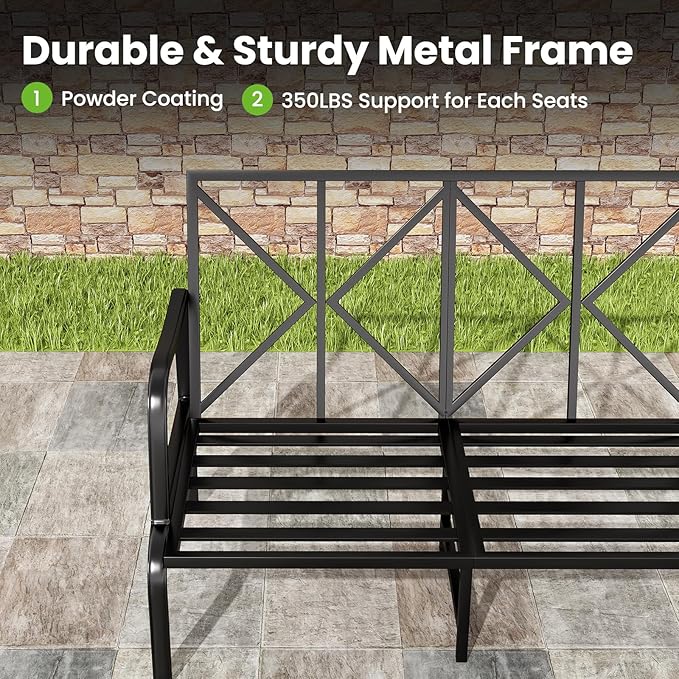 Soohow Patio Furniture Set, 4 Piece Outdoor Patio Furniture Set, 2 x Outdoor Swivel Chair, 1 x 2-Seats Sofa and 1 x Coffee Table, Metal Conversation Set for Porch, Balcony, and Backyard