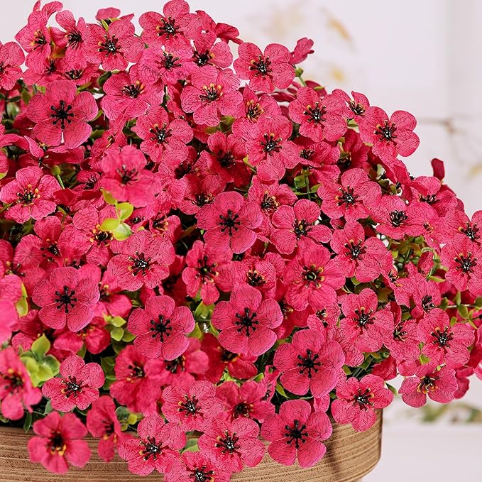 14 Bundles Artificial Flowers UV Resistant for Patio Outdoors Fake Faux Silk Plants Realistic Plastic Flowers Indoors Porch Window Home Decoration (14, Fuchsia)