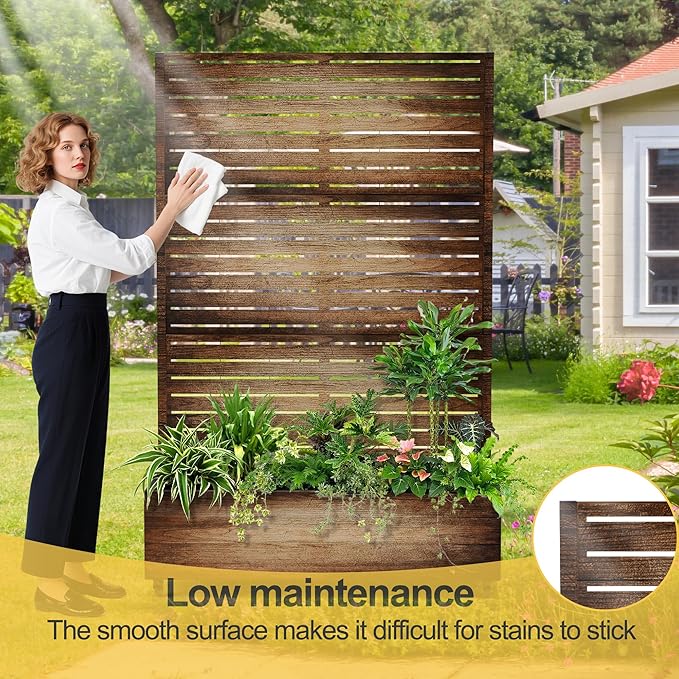 Raised Garden Bed with Trellis and Wheels,73"x47"x16" Metal Raised Garden Bed,Vintage Wood Finish Metal Planter with Climbing Trellis for Vines & Vegetables