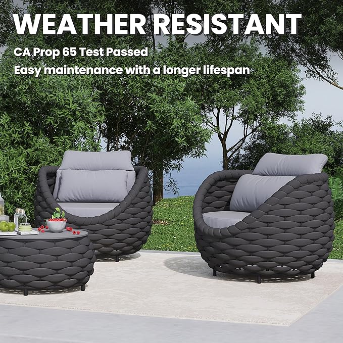 2 PCS Patio Rope Armchair: Aluminum Woven Accent Chair - Modern Garden Chair Assembled - All Weather 400lbs Outdoor Seating Porch Furniture Deck Balcony Hotel
