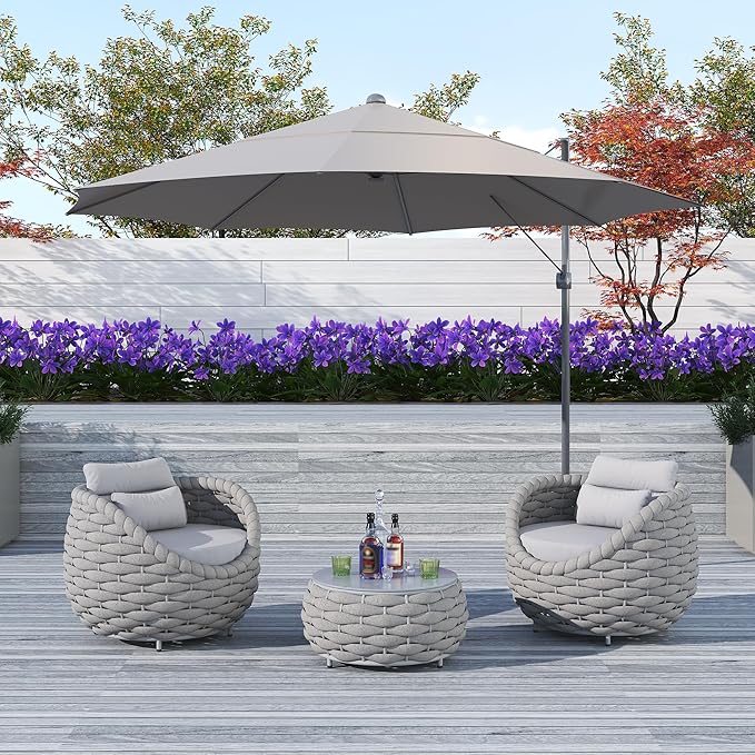 TWT Aluminum Outdoor Patio Furniture Set, 4 Textilene Armchairs Modern Outdoor Conversation Set Outdoor Single Sofa with Upgrade Cushion and Coffee Table for Balcony