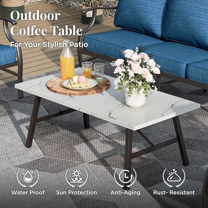 Patio Furniture Set 6 pcs, Outdoor Patio Furniture, 1 X 3-Seat Sofa, 2 X Single Chairs, 2 X Swivel Chairs, 1 X Coffee Table and 5.75" Extra Thick Cushion, Patio Conversation Set,Gemstone Blue