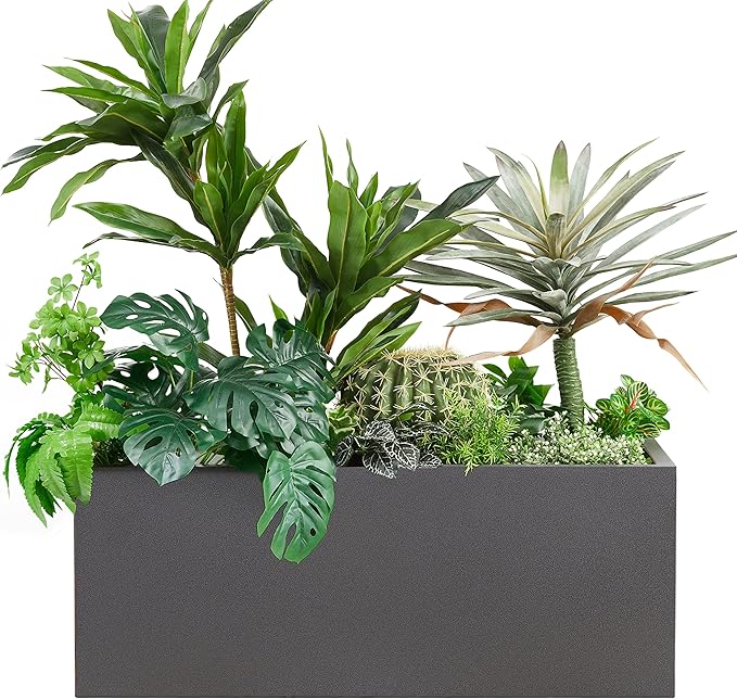 Wallowa Metallic Heavy Long and Large Outdoor/Indoor Planter Box, 38”Lx15”Wx15”H, 40Pounds, No Assemble and Seamless, Color Gray