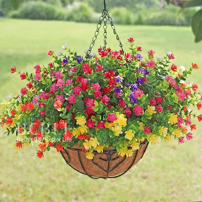 Artificial Flowers for Outdoors, 12 Bundles UV Resistant Realistic Faux Plants for Outside Porch Planter, Spring Summer Home Garden Decoration, Purple