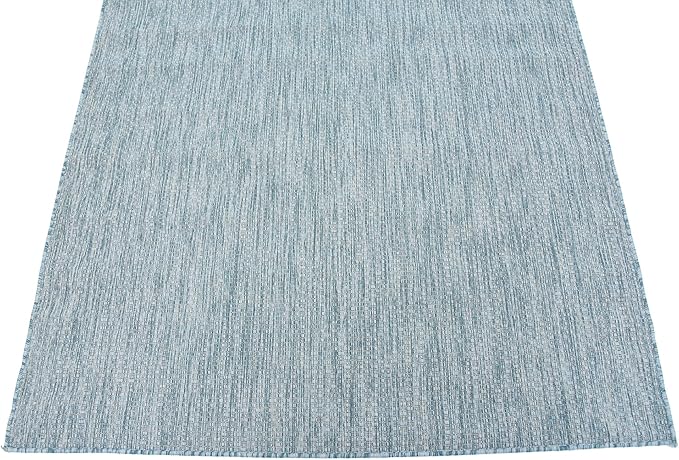 Unique Loom Collection Casual Transitional Solid Heathered Indoor/Outdoor Flatweave Area Rug (5' 3" x 8' Rectangle, Aquamarine/Ivory)