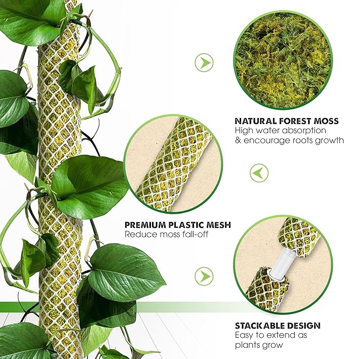 DUSPRO Stackable Mesh Moss Pole for Plants Monstera Potted Plant Stakes for Indoor Plants Extendable Plant Pole Moss Sticks for Plants Climbing Vine Supporting Monstera Trellis 4Pack 71''