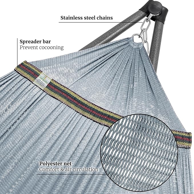 Tranquillo Combo x2 Hammocks with Stand for Outside & Tree Straps, Heavy Duty Hammock with Stand 600lbs for Indoor Outdoor Patio Backyard, x2 Hammocks for 2 Person, Portable Carrying Bags, Gray