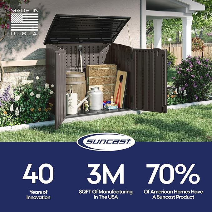 Suncast Outdoor Storage Shed for Backyard and Garden, Horizontal, 4' x 2.5', Stoney Grey - Portable Utility Deck and Cabinet for Tools, Equipment, and Garbage