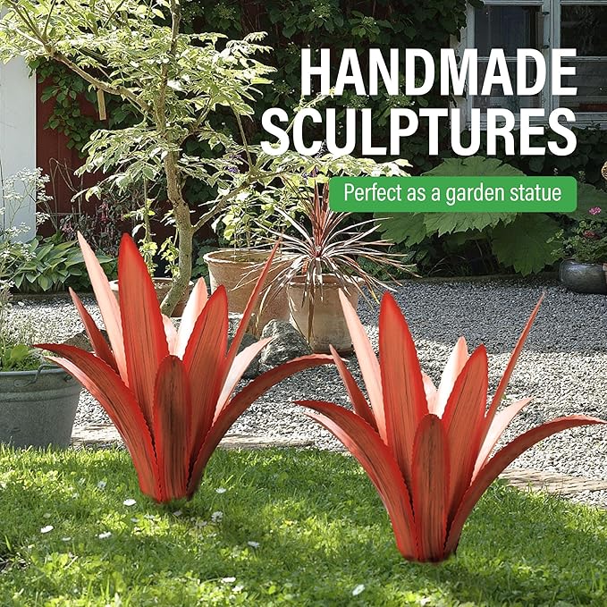 Metal Agave Plant Home Decor, Enlarge Thickened Metal Agave Garden Art for Outdoor Decor, Patio Lawn, Garden Sculpture Statue(Red)