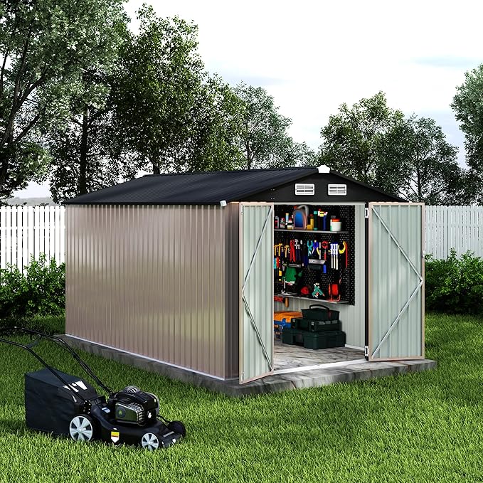8x12 FT Metal Storage Sheds Outdoor, Metal ToolShed with Lockable Door, Metals Yard Sheds Metals Garden Shed Kit, MetalUtility Sheds Buildings with Air Vent for Backyard Garden Patio Lawn