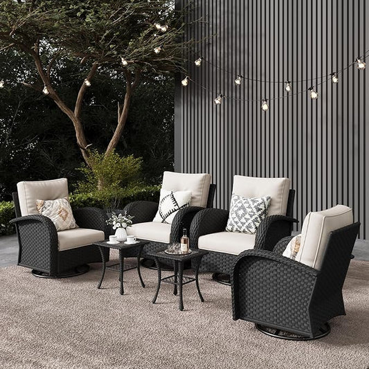 LayinSun 6 Pieces Outdoor Patio Furniture Set, Rattan Wicker Sectional Swivel Rocker Chairs Sets