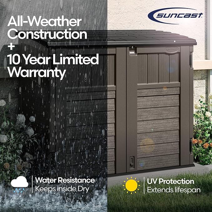 Suncast Outdoor Storage Shed for Backyard and Garden, Horizontal, 4' x 2.5', Stoney Grey - Portable Utility Deck and Cabinet for Tools, Equipment, and Garbage