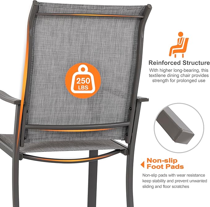 NUU GARDEN Patio Dining Chairs Set of 2, All Weather Textilene Patio Chairs,Powder-Coated Metal Frame Outdoor Patio Bistro Dining Chairs for Lawn Garden Backyard, Light Gray