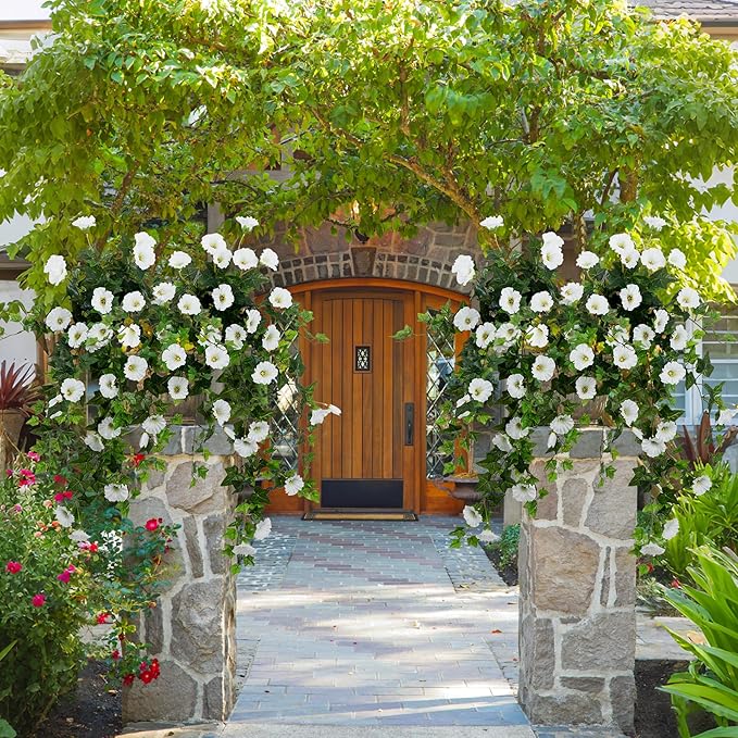 Artificial Flowers Faux Outdoor Plants Artificial Petunias for Outdoors Uv Resistant Fake Petunias Plants Hanging Flower Patio Decor Outside Basket Realistic Silk Plant No Pot(White 2pcs)