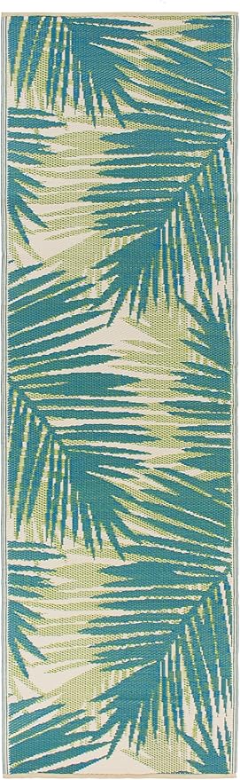 Rugshop Tropical Floral Reversible Crease-Free Waterproof Premium Recycled Plastic Outdoor Rugs for Patio,Backyard,RV,Deck,Picnic,Trailer,Beach,Camping Rug 2' 7" X 8' Green