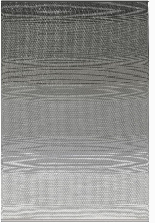 Fab Habitat Neutral Ombre Outdoor Rug - Waterproof, Fade Resistant, Crease-Free, Reversible - Premium Recycled Plastic - Patio Porch Balcony Deck - Big Sur Ash - 8x10 ft