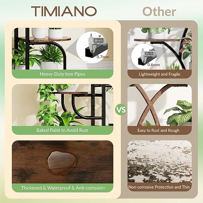 Arch Plant Stand Indoor | Large 8-Tiered Tall Plant Stand with Full Spectrum Grow Light | Corner Black Freestanding Display Shelf for Collectibles | Suitable for Living Room, Study, Entrance, Balcony