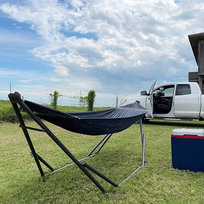 Tranquillo Uniki Adjustable Hammock with Stand Collapsible, Camping Hammock, 550 lbs Capacity Double Hammock Stand, Foldable Sturdy Noiseless Stand, for Active Life Carry Bag Included, Aegean