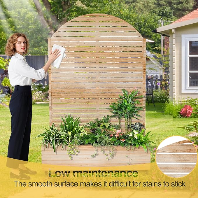 Raised Garden Bed with Arched Trellis and Wheels,73"x47"x16" Metal Raised Garden Bed,Acacia Finish Metal Planter with Climbing Trellis for Vines & Vegetables