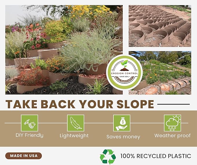 Dirt Locker Erosion Control Hillside Planters, 10-Pack-Black—DIY-Raised Garden Bed Terracing Kit for Steep Slopes, 25°-35°-Geogrid Water Retention Planting Stabilizer-Retaining Wall Compatible