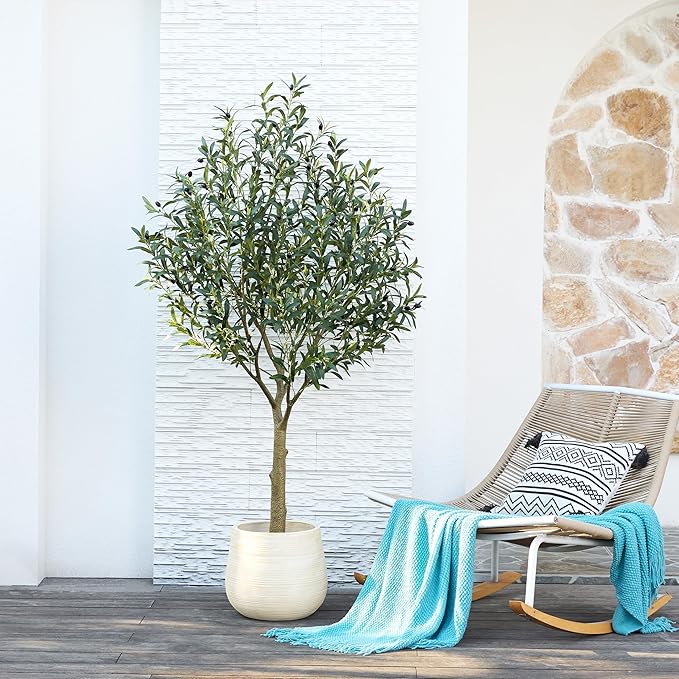 Artificial Olive Tree 6FT - Large Fake Olive Trees Indoor with 1676 Silk Leaves, Outdoor Potted Faux Plant with UV Resistant for Living Room,Office,Patio, Home Decor,VN157