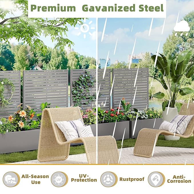 Casaphoria Metal Raised Garden Bed with Trellis and Wheels, 47"x47"x16" Planter Box for Climbing Plants, Vegetables & Vines, Features Drainage Holes and Privacy Screen (Grey-Louvered)